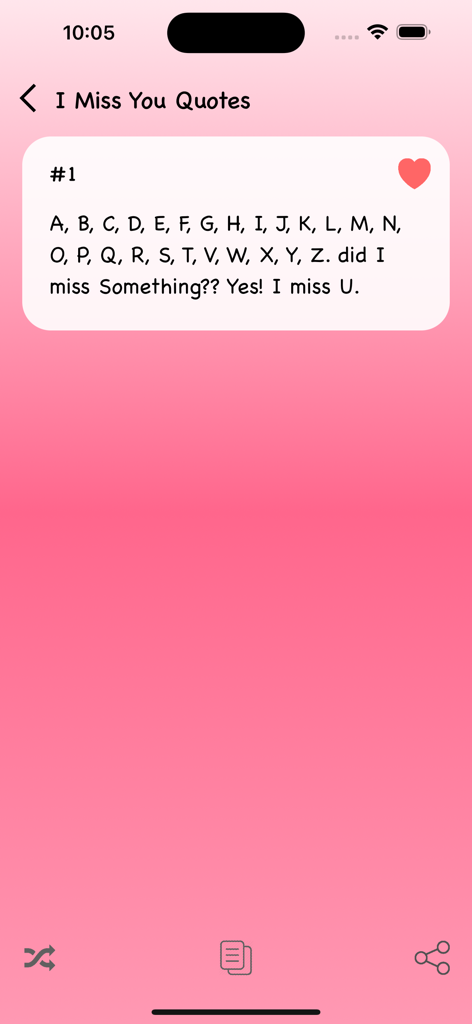 Best Love Messages app interface showing an I Miss You quote