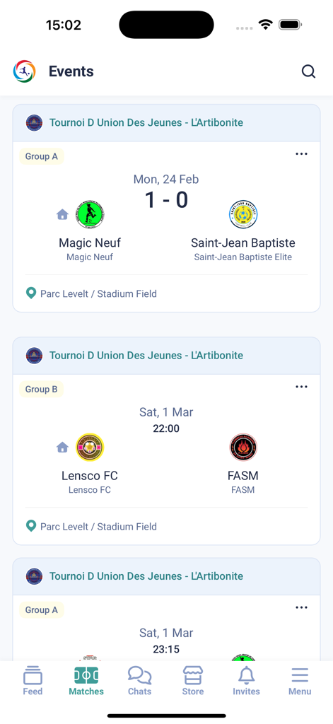 Tapin Sports - Soccer tournament events and match schedules in the Tapin Sports app