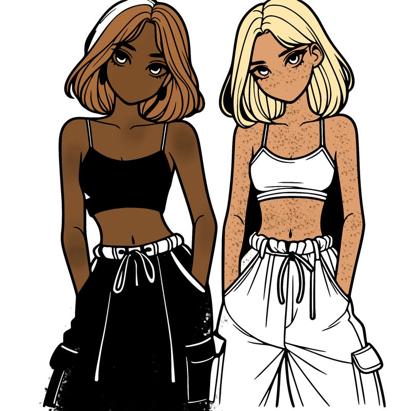 two girls with crop top with baggy pants