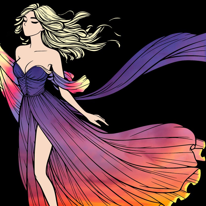 realistic woman in dress flowing the the wind