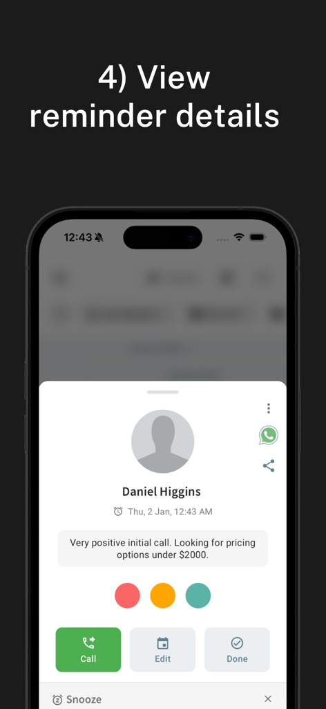 LeedsApp: Lead Management CRM - A mobile screen showing lead management details with contact options in LeedsApp