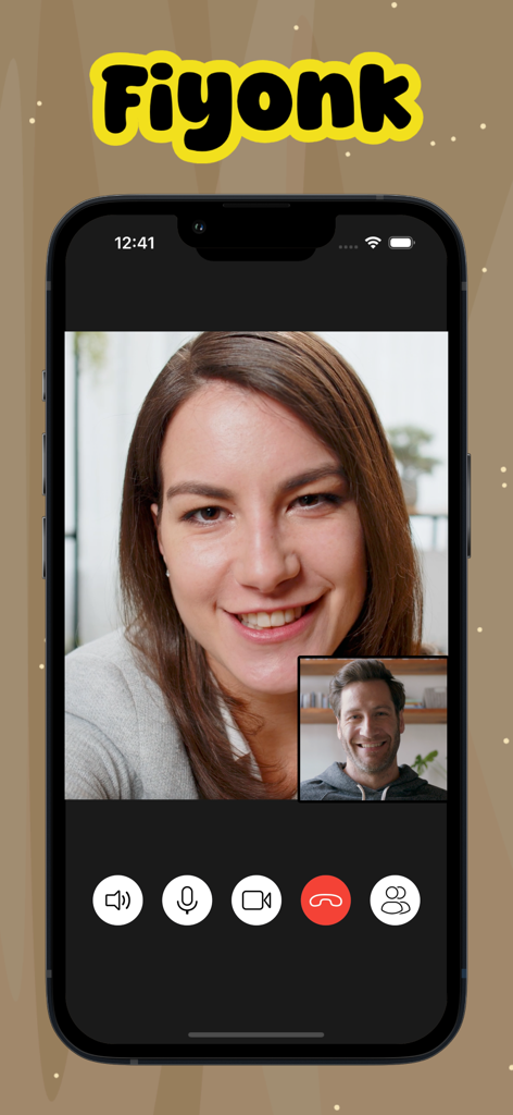 Interface of the Fiyonk mobile app showing a one on one live video call