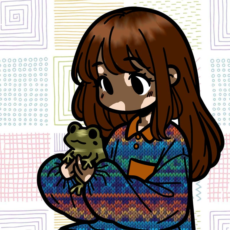 girl with long hair and a oversized shirt. and she is holding a frog