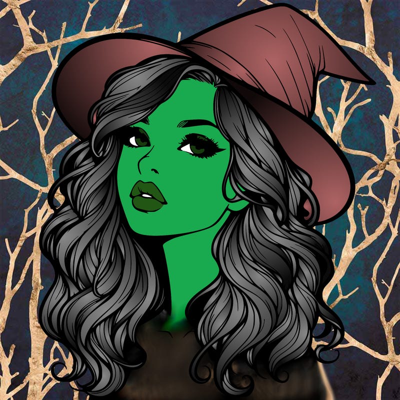 realistic witch girl with wavy hair and lips