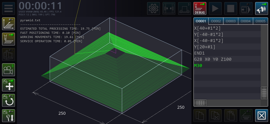 CNC VMC Simulator - 3D toolpath visualization and G-code editor interface in CNC VMC Simulator