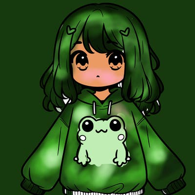 girl wearing frogging sweatshirt