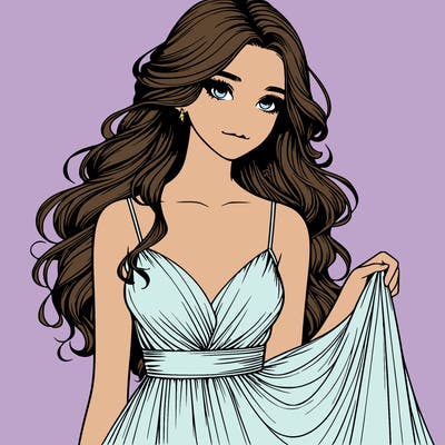 realistic girl in flowy silky prom dress