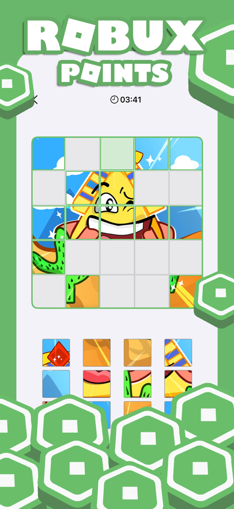 Screenshot of a Roblox themed picture puzzle challenge within the Robux Points app