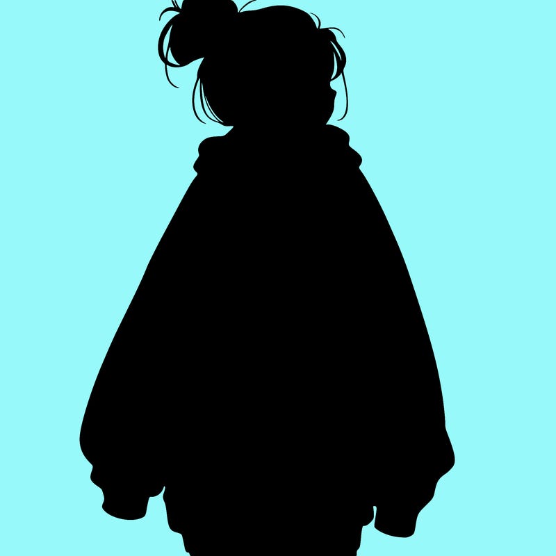 realistic girl with a oversized sweatshirt on and a bun