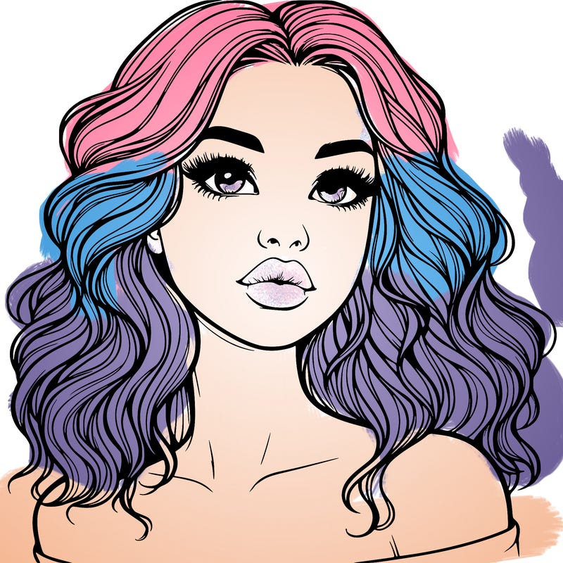 realistic girl with wavy hair and lips