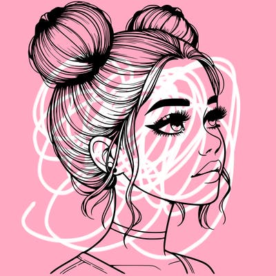 realistic girl with buns on the top of her head