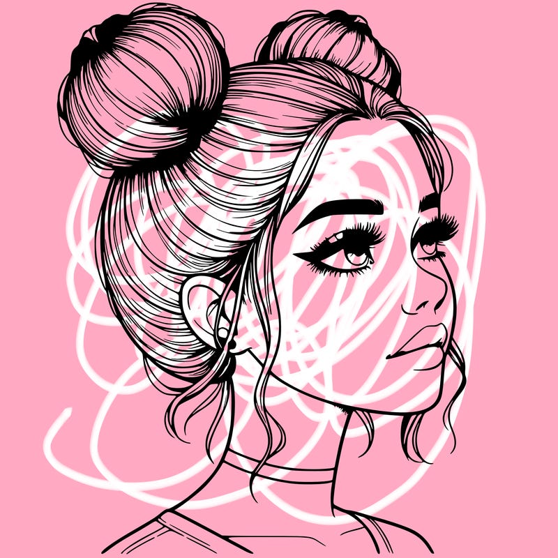 realistic girl with buns on the top of her head