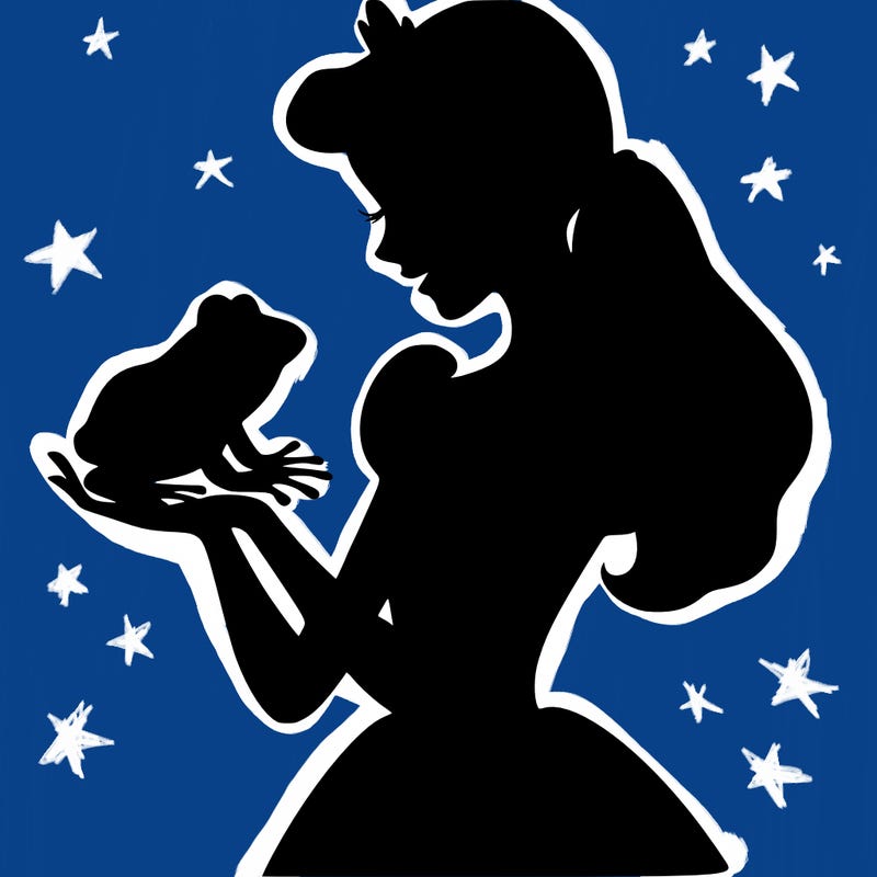 a shadow of a princess holding a frog realistic