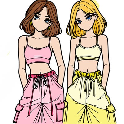 two girls with crop top with baggy pants