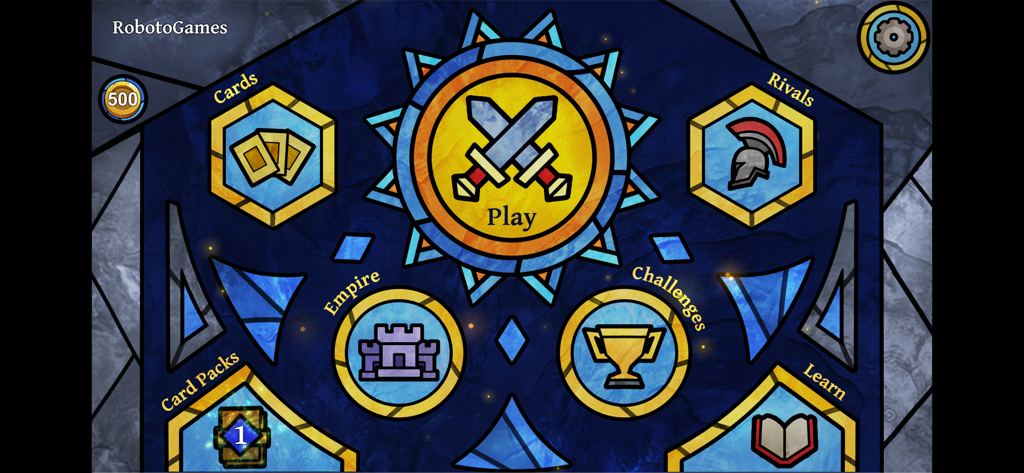 Age of Rivals - Main menu of Age of Rivals game featuring a stained glass interface with various strategy game modes.