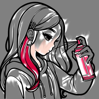 a realistic girl spray painting