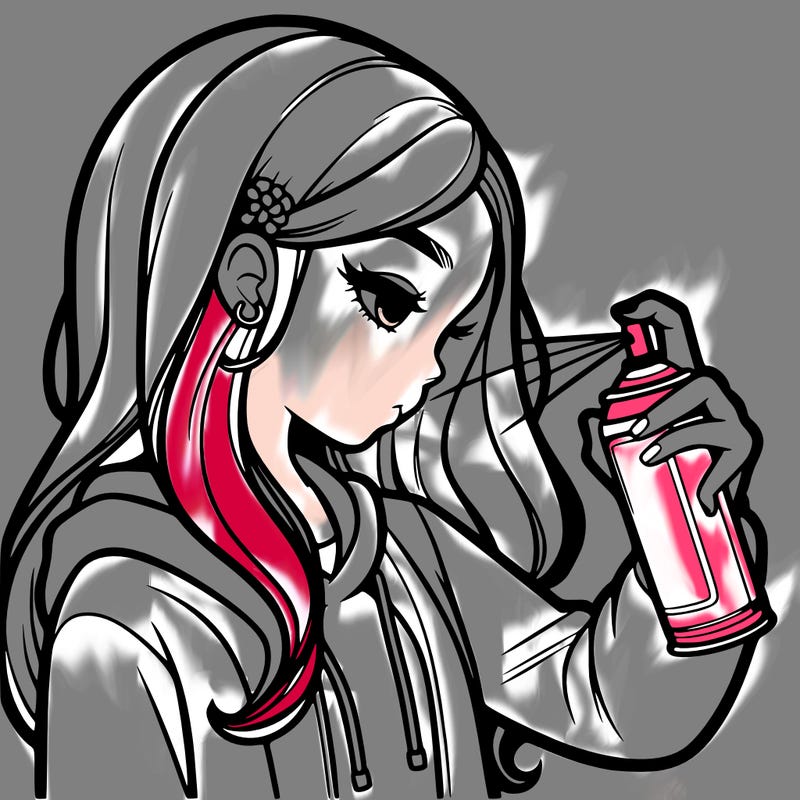 a realistic girl spray painting