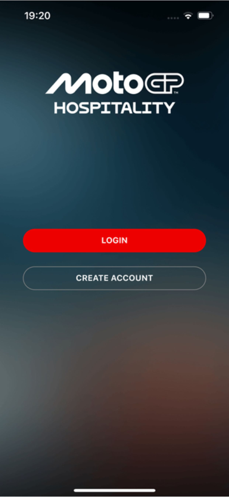 MotoGP™ Hospitality - MotoGP Hospitality app login and create account screen