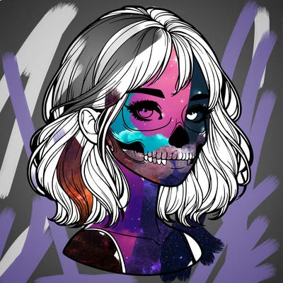 realistic girl with skull