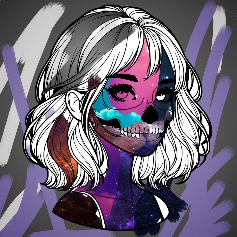 realistic girl with skull