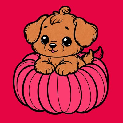 cute little puppy in a pumpkin
