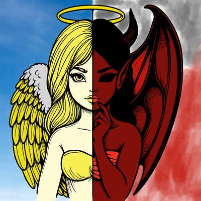 realistic angel half demon
