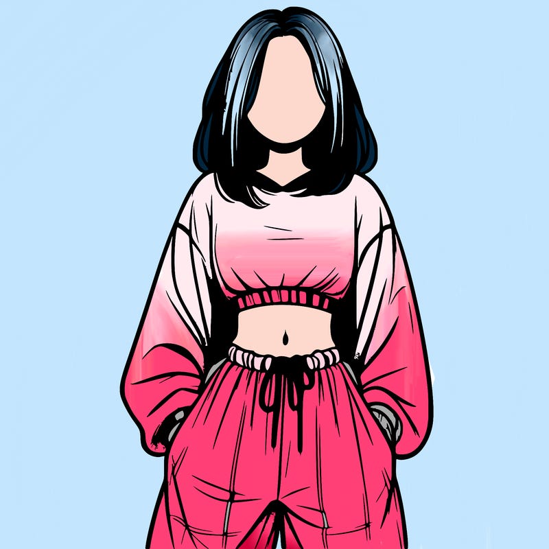 realistic girl faceless with baggy pants and a crop top