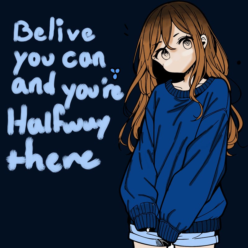 manga teen girl  in a sweater and baggy pants