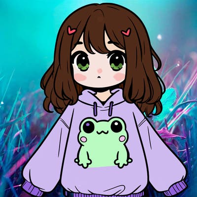 girl wearing frogging sweatshirt