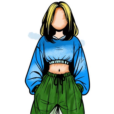 realistic girl faceless with baggy pants and a crop top