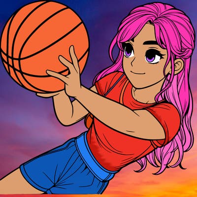 realistic girl playing basketball