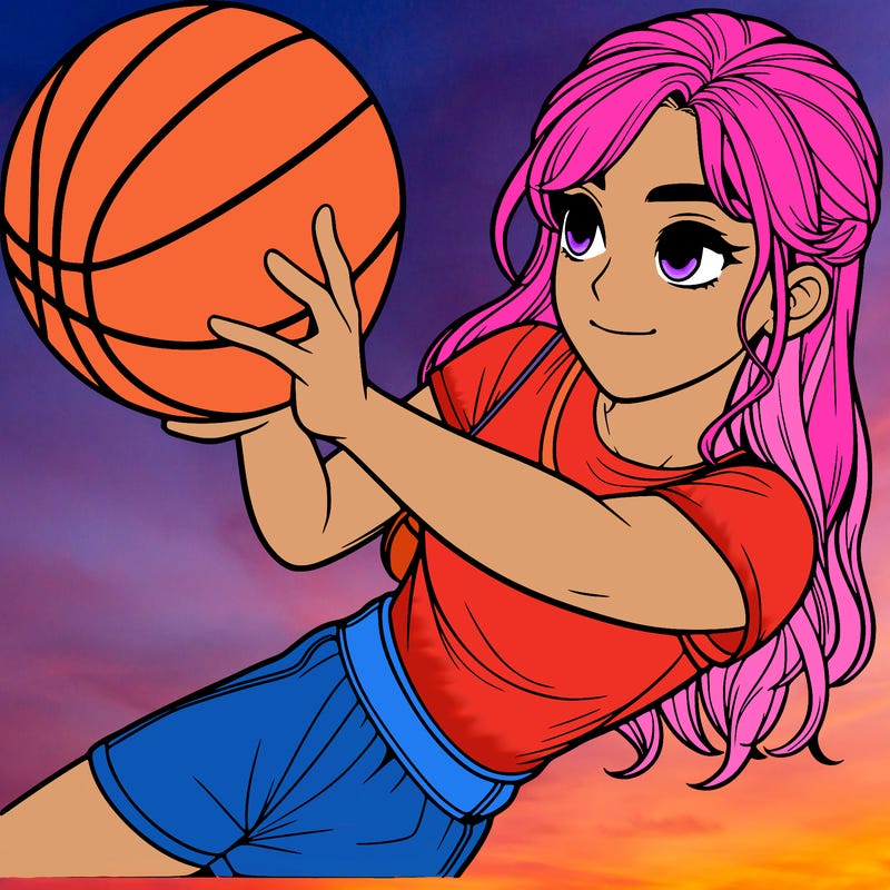 realistic girl playing basketball