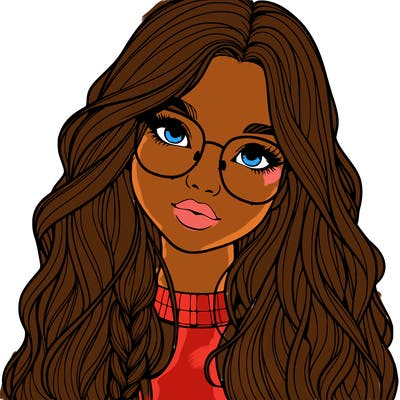 girl with long hair and freckles and glasses realistic