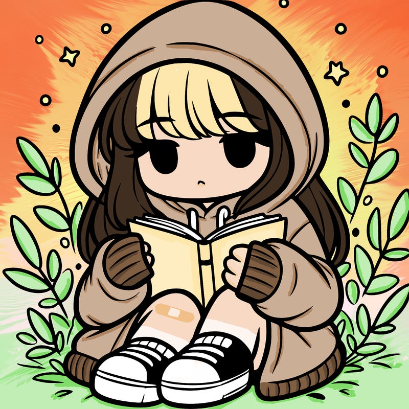 girl in oversized hoodie reading a book
