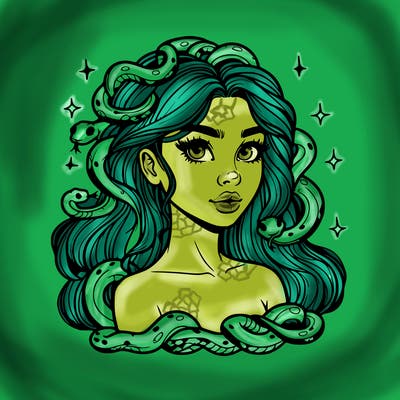 realistic girl with snakes as hair