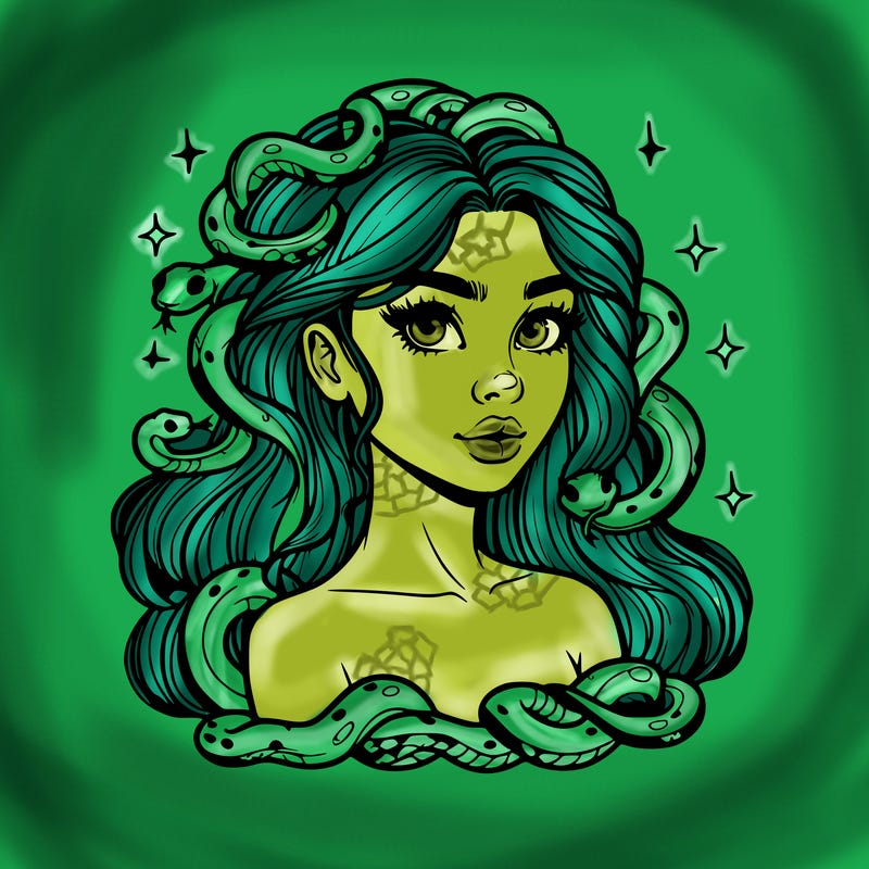 realistic girl with snakes as hair