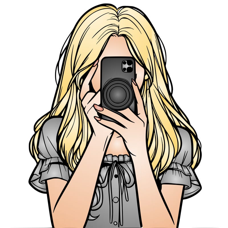 a realistic girl holding her phone taking pictures