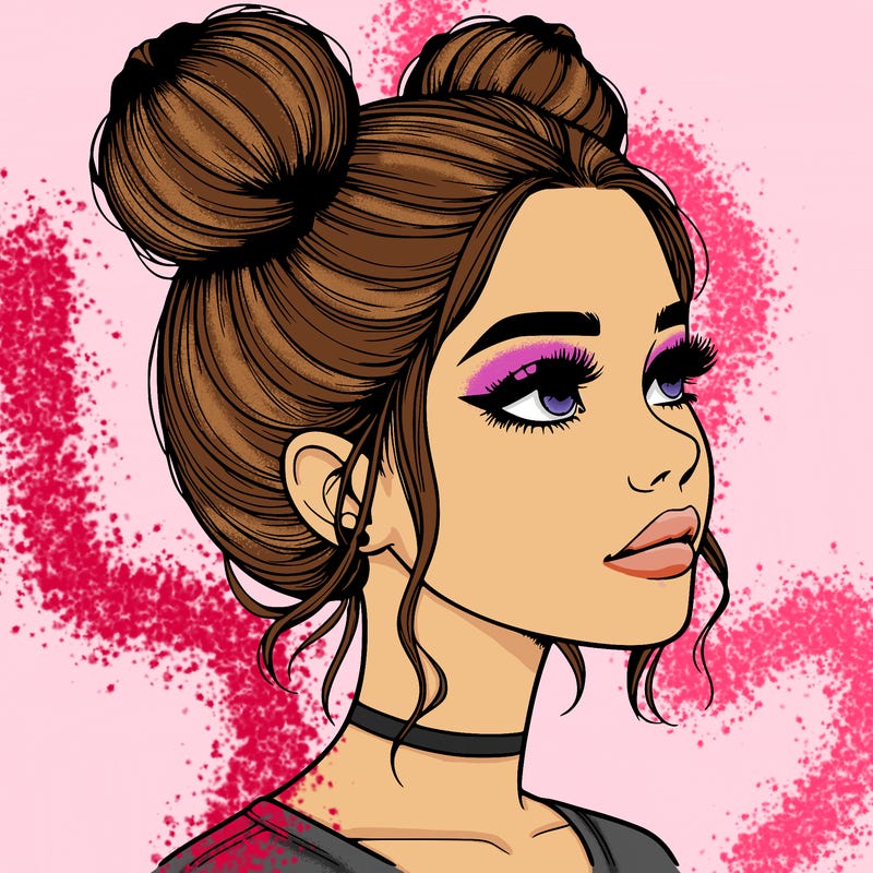 realistic girl with buns on the top of her head