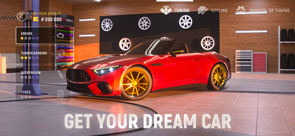 Grand Mobile: RP Open World - Un coche deportivo rojo en el garaje de tuning de Grand Mobile