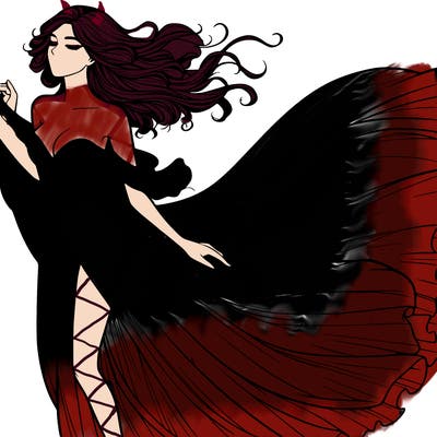 realistic woman in dress flowing the the wind