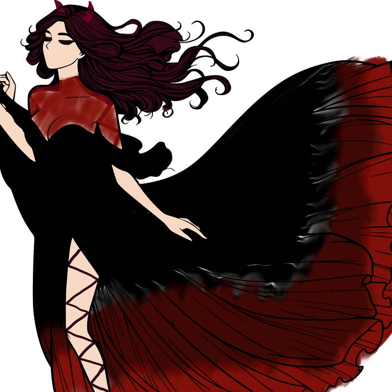 realistic woman in dress flowing the the wind