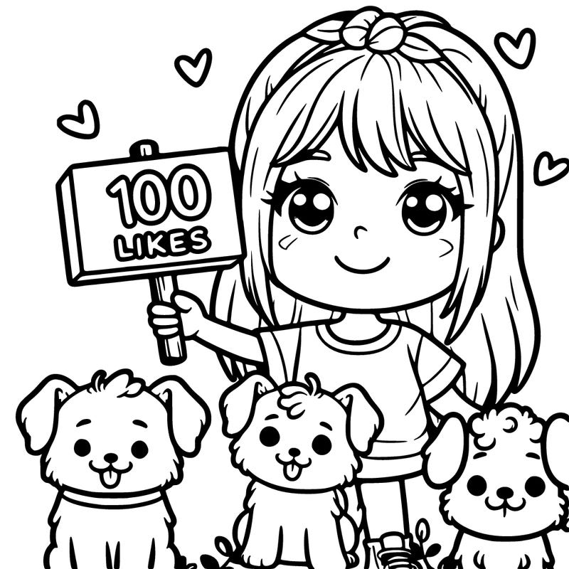 a girl with dogs holding up a sign that says 100 likes
