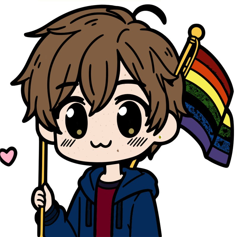 cute anime boy with a gay flag