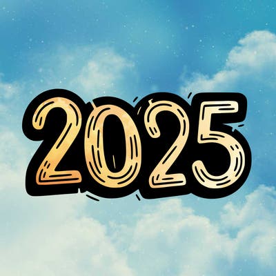 one line scrawled numbers sketch design “2025”