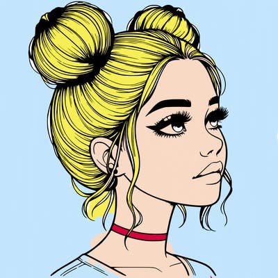 realistic girl with buns on the top of her head
