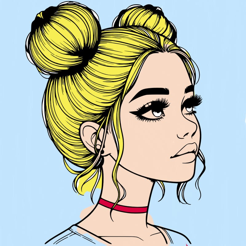 realistic girl with buns on the top of her head