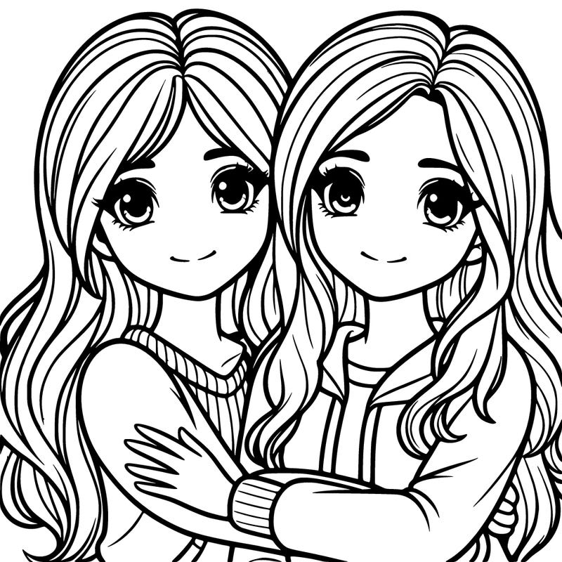 two pretty teenage girls with long hair hugging each other
