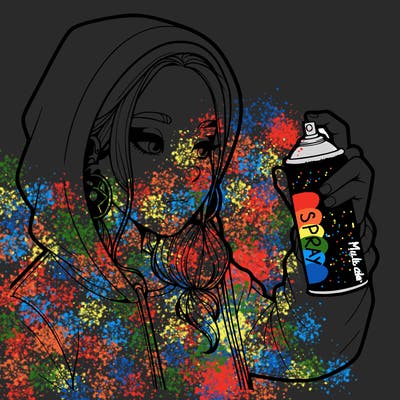 a realistic girl, spray painting