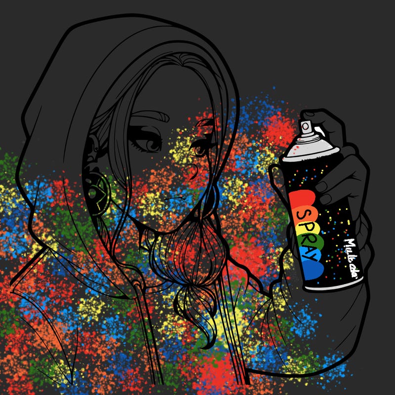 a realistic girl, spray painting