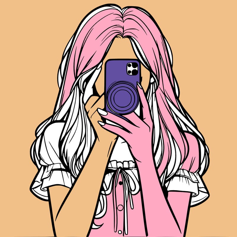 a realistic girl holding her phone taking pictures